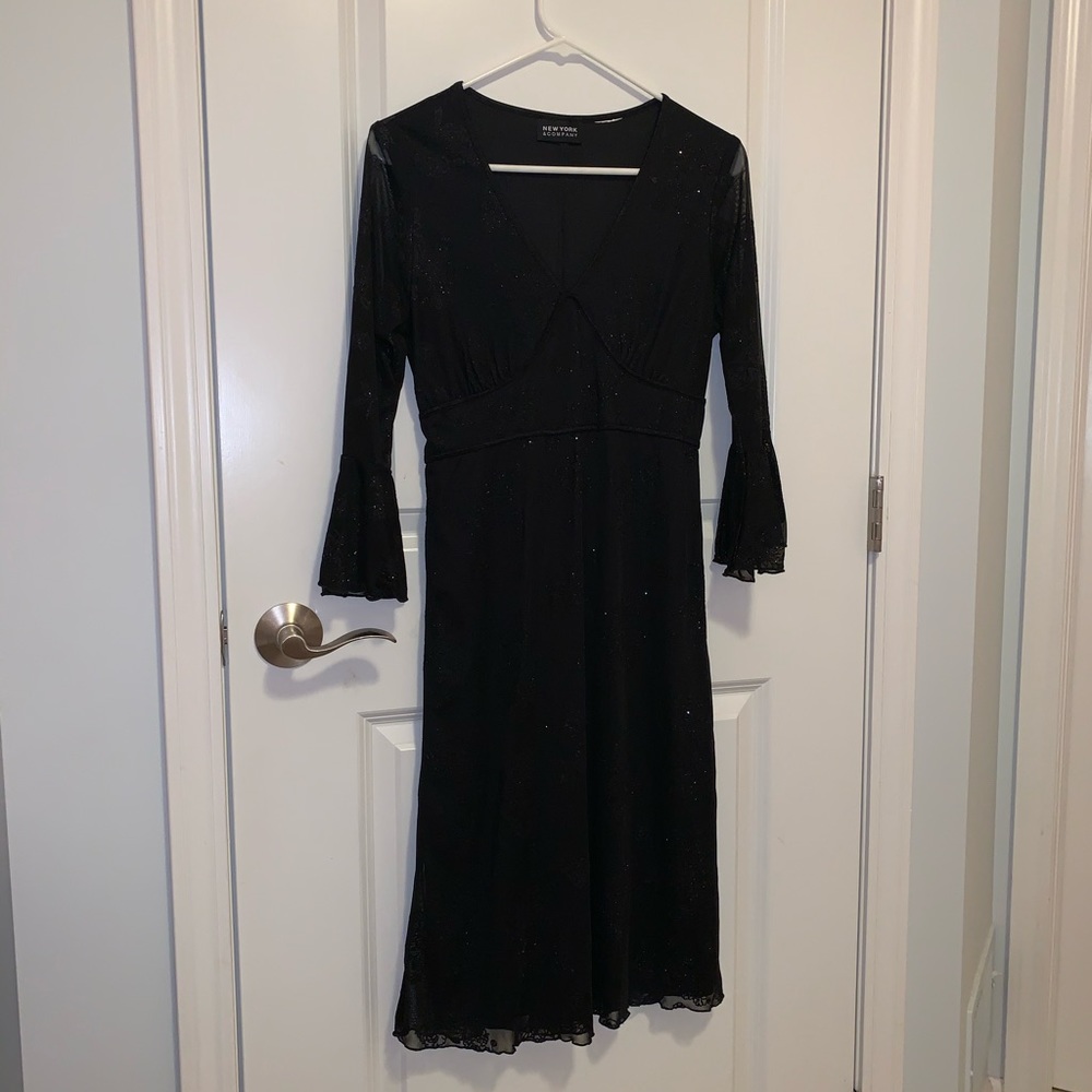 Black long sleeve glitter floral dress